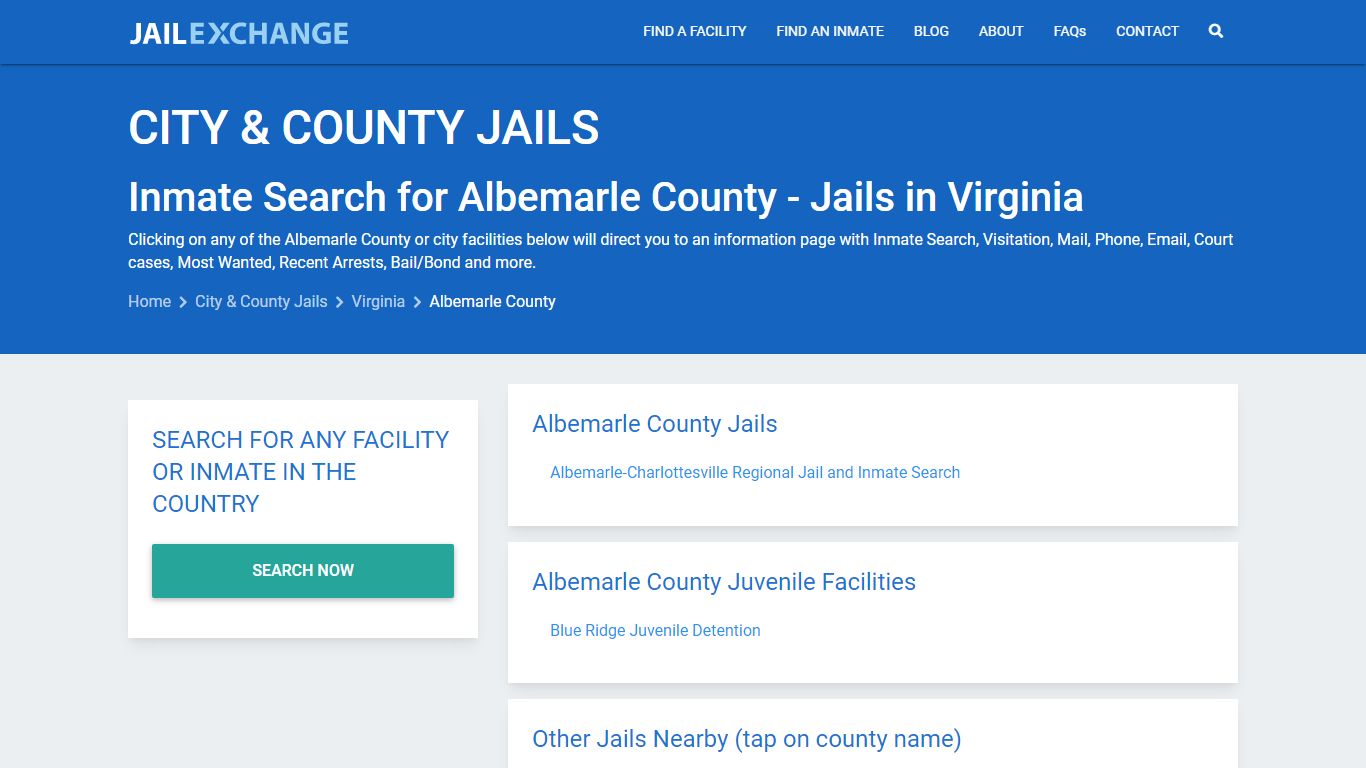 Inmate Search for Albemarle County | Jails in Virginia - Jail Exchange